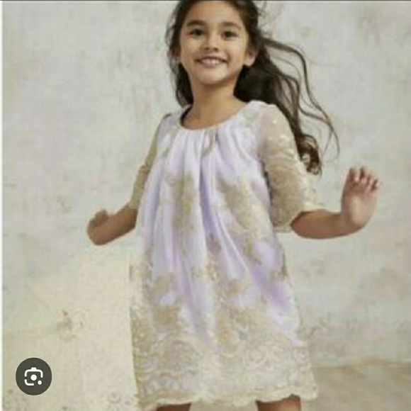 Chasing fireflies gold lace girl's dress sleeves 7 8 Cy